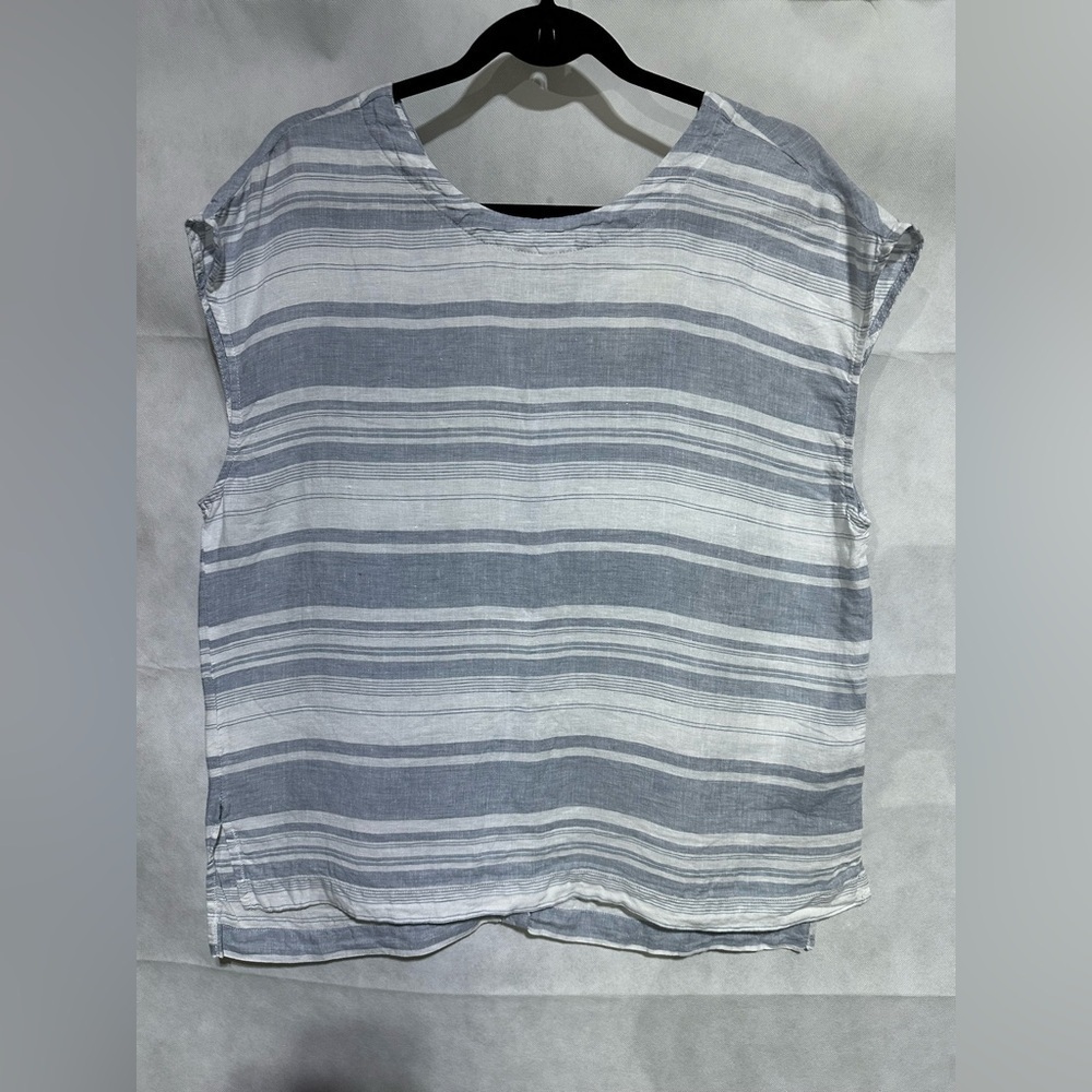 Cynthia Rowley Linen Striped Tank Women’s L Buttons Beachy Boho Coastal  Summer